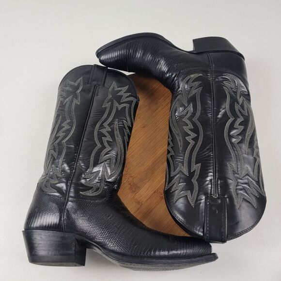 Justin Black Teju Lizard Exotic Skin Western Boots 9302 Women's Size 6.5 D USA - Picture 10 of 16
